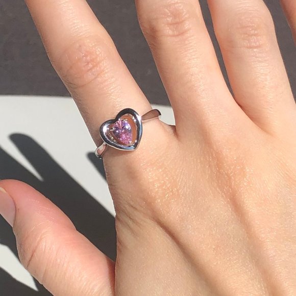 Silver Ring Pink Heart Stone in a size 8. - Picture 4 of 4